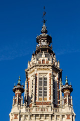 Fototapeta na wymiar Tower with orange brick and white stone in Brussels