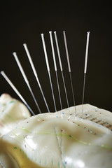 Acupuncture model on black background 