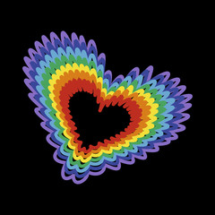 Abstract rainbow heart on black background