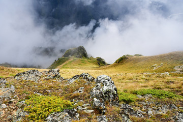 Россия, Кавказ, туман в горах Архыза осенью