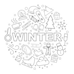 Winter background from line icon. Linear vector pattern. Vector illustration