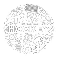 Hockey background from line icon. Linear vector pattern. Vector illustration