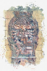 illustration God Ganesha is an elephant fulfilling desires. Hindu deity. Watercolor sketch