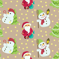 Seamless Christmas pattern in vector graphic with cute Santas and snowmen