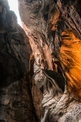 Underground rocks and natural walls at Trummelbach Waterfalls in Lauterbrunnen Switzerland