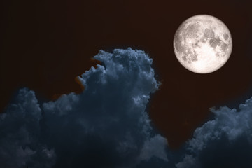 Fototapeta na wymiar full blood moon back over silhouette cloud night blue sky
