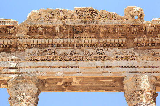 Details of carvings at Baalbek Roman Ruins in Lebanon