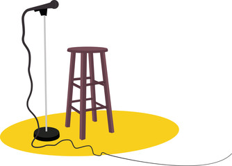 A microphone and a chair is standing on the stage.