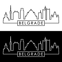 Belgrade skyline. Linear style. Editable vector file. - obrazy, fototapety, plakaty
