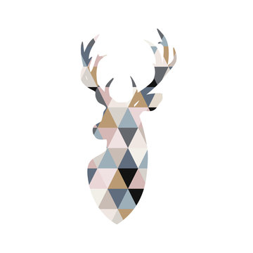 Deer illustration in patchwork style. Scandinavian poster. Geometric vector deer  illustration.