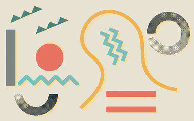 Halftone shapes background. Dot matrix printer effect