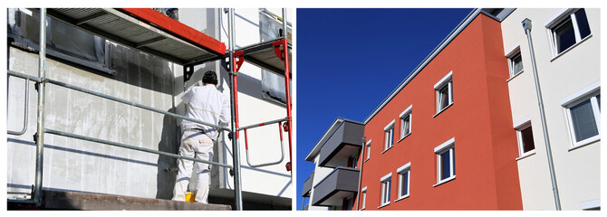 Painting works, facade painting (Collage) - obrazy, fototapety, plakaty
