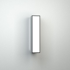 Wall sign letter I uppercase neon font isolated on white wall.