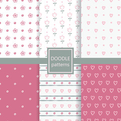 Childish doodle seamless patterns set