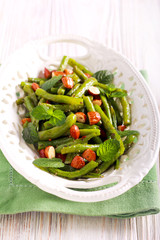 Green bean, almond and mint warm salad