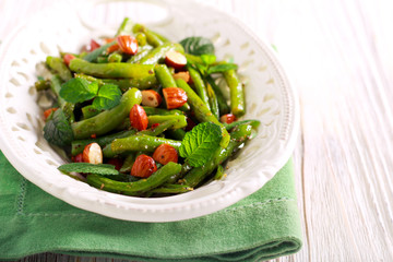 Green bean, almond and mint warm  salad