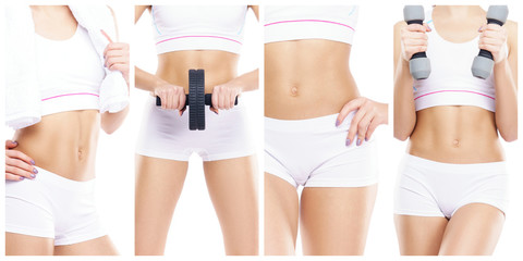 Slim and slender girl in a sport concept. Sport, fitness, weight loss, body care and workout collection.