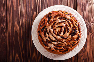 Plum cake, on plate