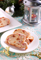 Christmas stollen cake with icing sugar
