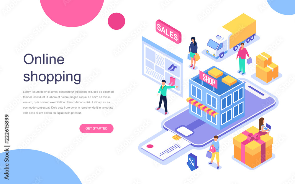 Poster modern flat design isometric concept of online shopping for banner and website. landing page templat