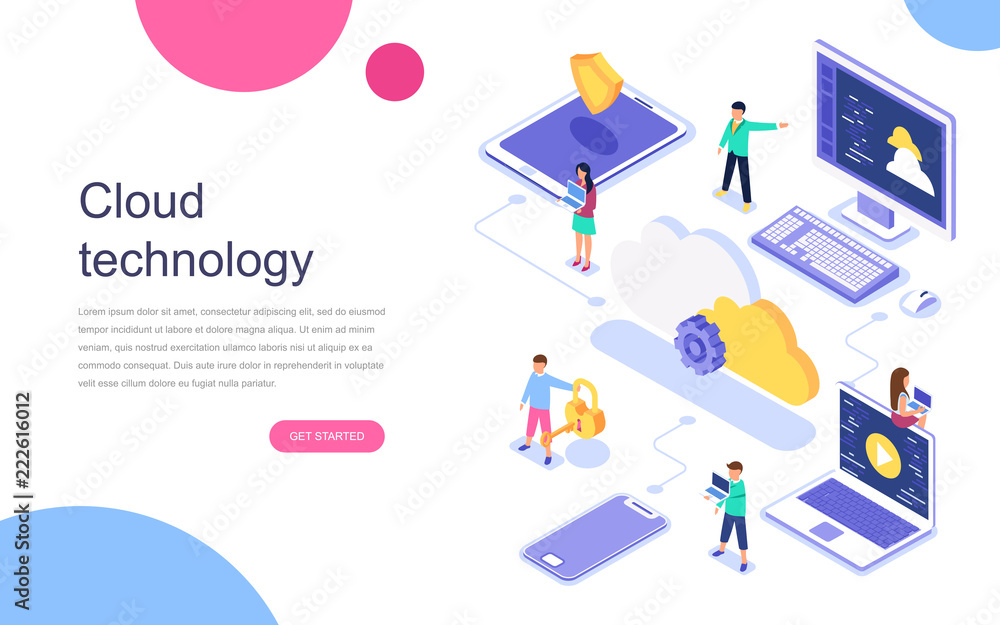 Poster modern flat design isometric concept of cloud technology for banner and website. landing page templa