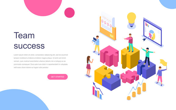 Modern flat design isometric concept of Team Success for banner and website. Landing page template. Successful business people working together. Vector illustration.