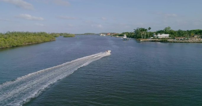 Speed Boat on St Lucie River Aerial