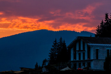 Carpathian Mountains at sunset time