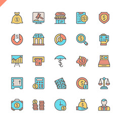 Flat line money, finance, payments elements icons set for website and mobile site and apps. Outline icons design. 48x48 Pixel Perfect. Linear pictogram pack. Vector illustration.