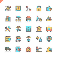 Flat line insurance elements icons set for website and mobile site and apps. Outline icons design. 48x48 Pixel Perfect. Linear pictogram pack. Vector illustration.