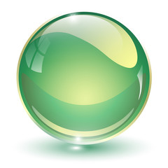 Glass sphere, green 3D vector ball.

