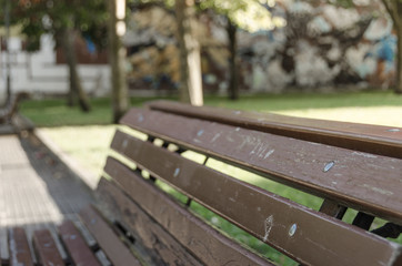 wooden bench in park