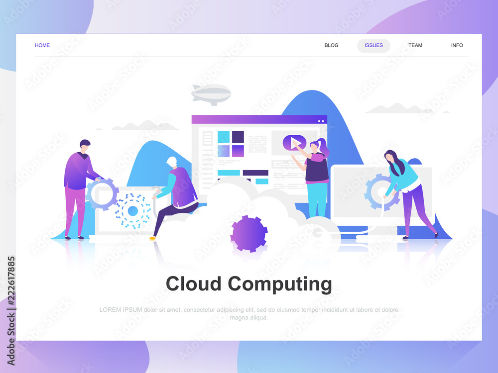 Poster Cloud computing modern flat design concept. Landing page template. Modern flat vector illustration concepts for web page, website and mobile website. Easy to edit and customize.