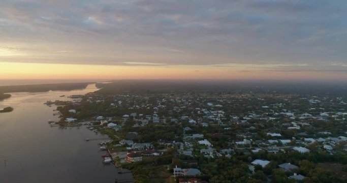 Aerial of Stuart and St Lucie River at Sunset