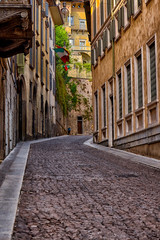Beautiful street in Old Town of Bergamo, Italy.