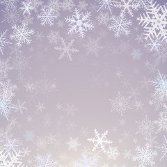Winter christmas background, frozen with snowflakes,
