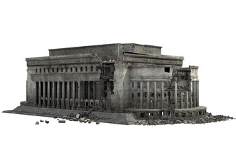 Obraz premium Ruined Building Isolated On White 3D Illustration
