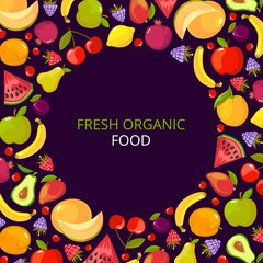 fruits frame. colorful vitamin healthy set with