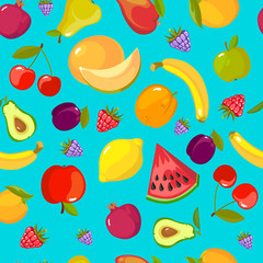 cartoon fruits pattern. colorful seamless background with
