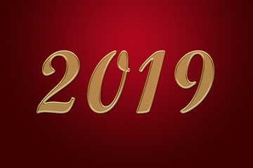 Año nuevo dorado 2019 con fondo rojo.