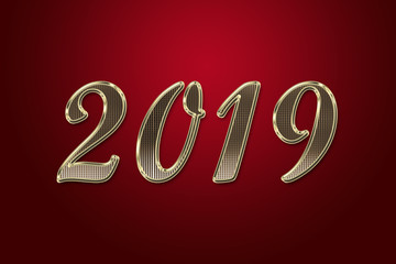 Año nuevo dorado 2019 con fondo rojo.