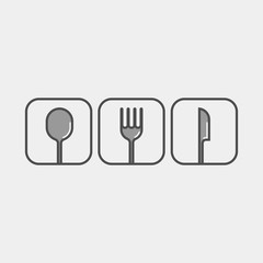 Tableware flat vector icons. Spoon, fork, knife flat vector icons