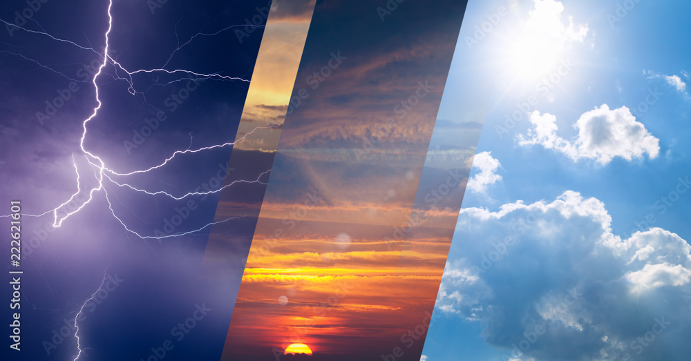 Wall mural weather forecast concept, collage of variety weather conditions