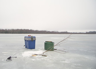 winter fishing, hole, ice drill