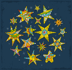 Hand drawn stars. Vector ethnic doodle card.