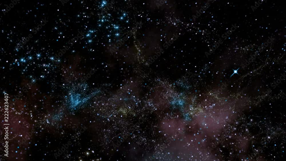 Poster traveling through star fields in space (loop).