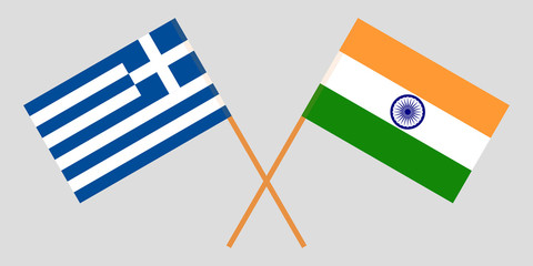 Greece and India. Greek and Indian flags. Official colors. Correct proportion. Vector