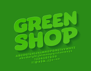 Fototapeta premium Vector Green Shop logo with Alphabet. Funny Bright Font with Shadow