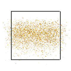 Gold sparkles on white background in frame. Gold glitter background. Golden backdrop for  vip and wedding cards.