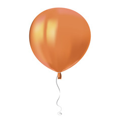 Realistic air flying orange balloon with reflects isolated on white background. Festive decor element for any holiday. Vector illustration.
